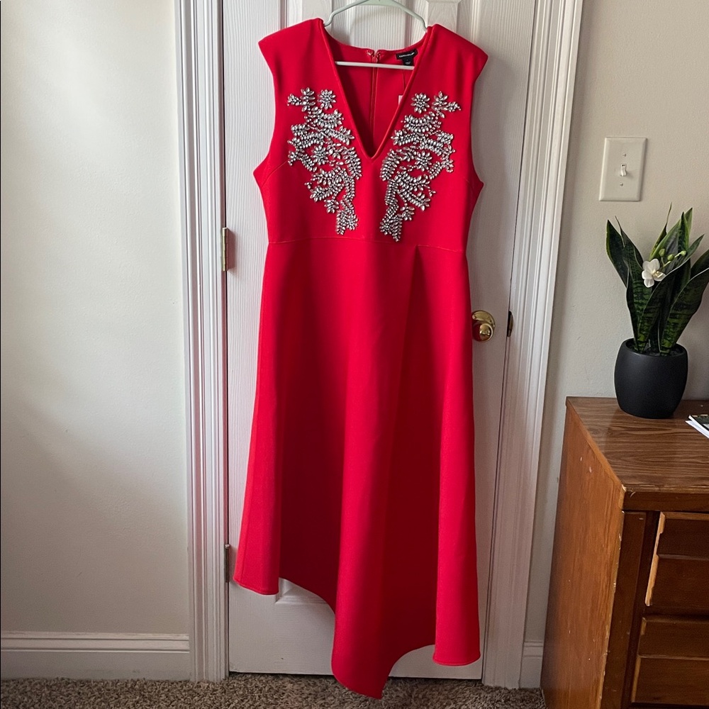KAREN MILLEN Embellished Bandage Figure Form Knit Sleeveless Midaxi Dress Red L - Picture 10 of 17